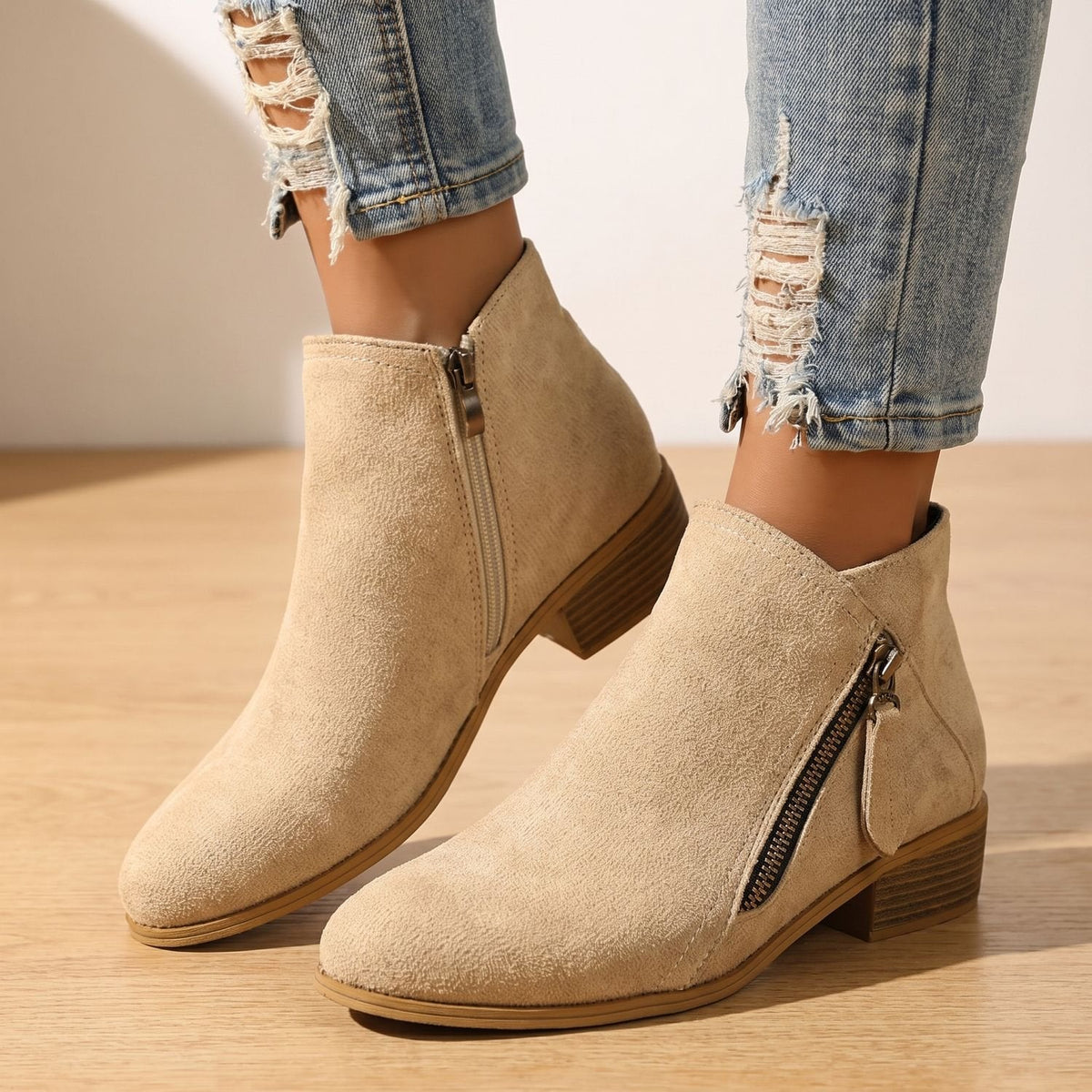 Scarlett | Women's Side Zip Ankle Boots Block Heel Wide Toe Box