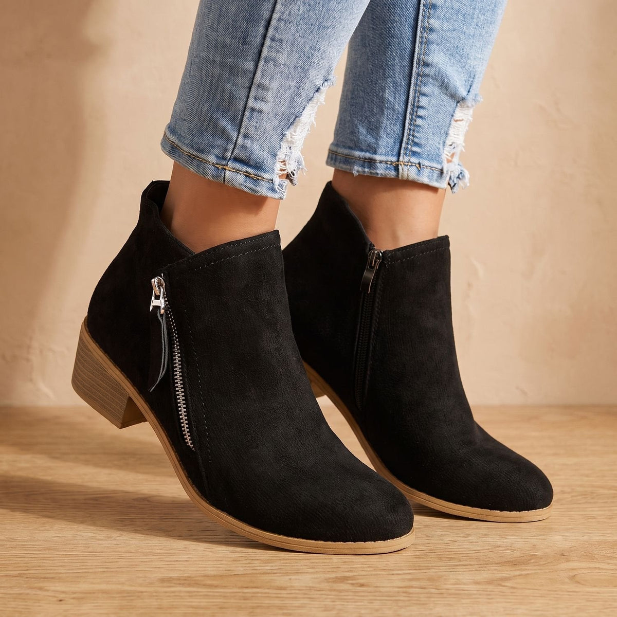 Scarlett | Women's Side Zip Ankle Boots Block Heel Wide Toe Box