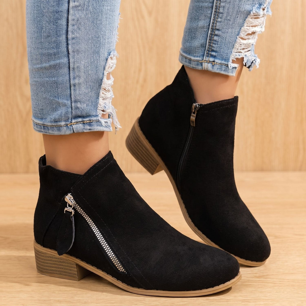 Scarlett | Women's Side Zip Ankle Boots Block Heel Wide Toe Box