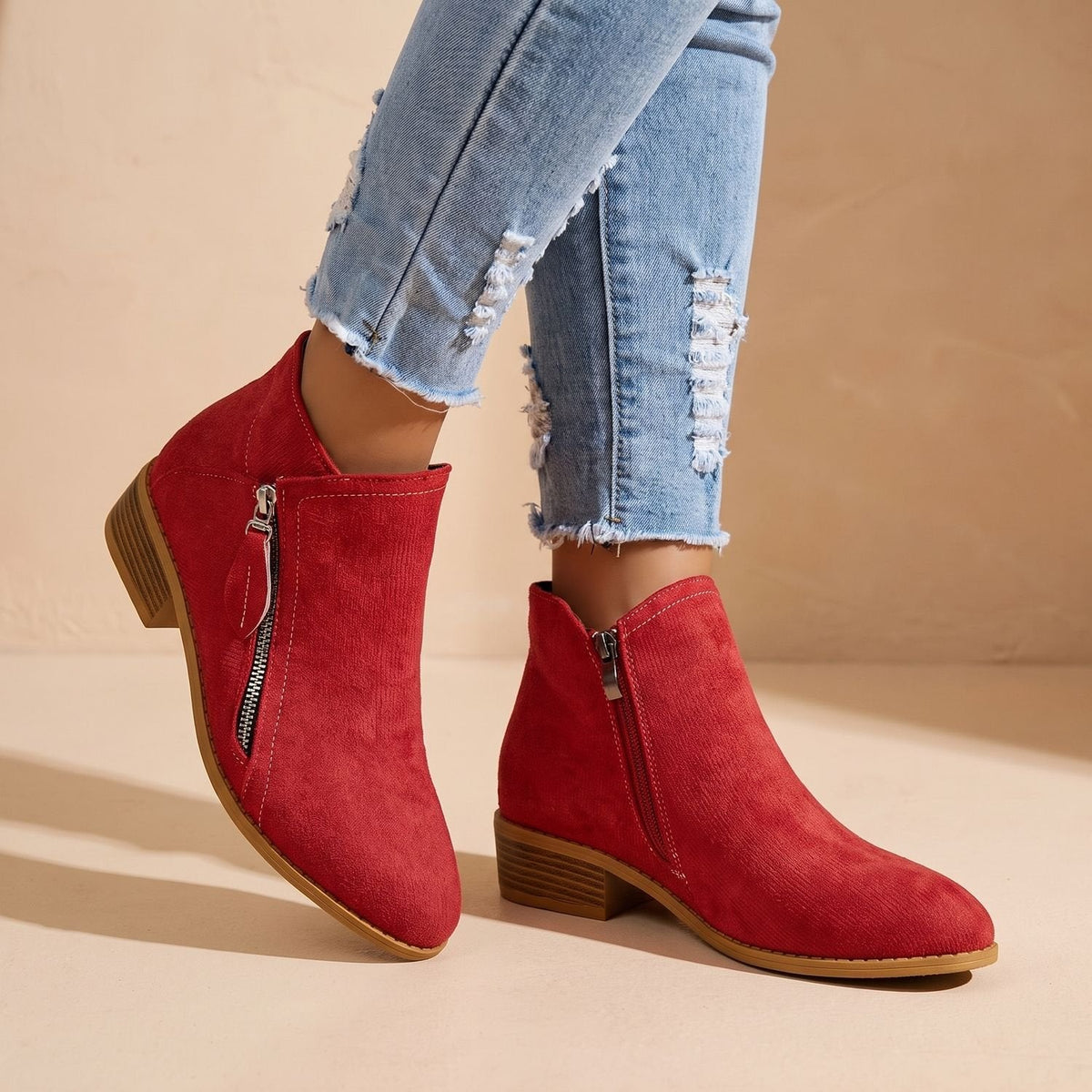 Scarlett | Women's Side Zip Ankle Boots Block Heel Wide Toe Box