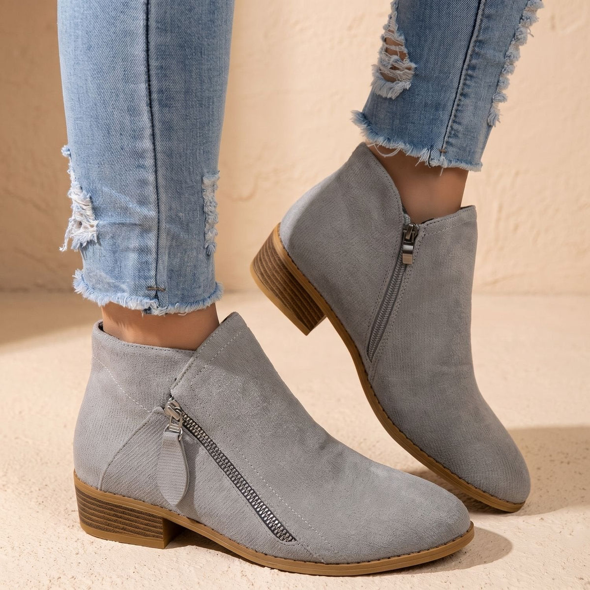 Scarlett | Women's Side Zip Ankle Boots Block Heel Wide Toe Box