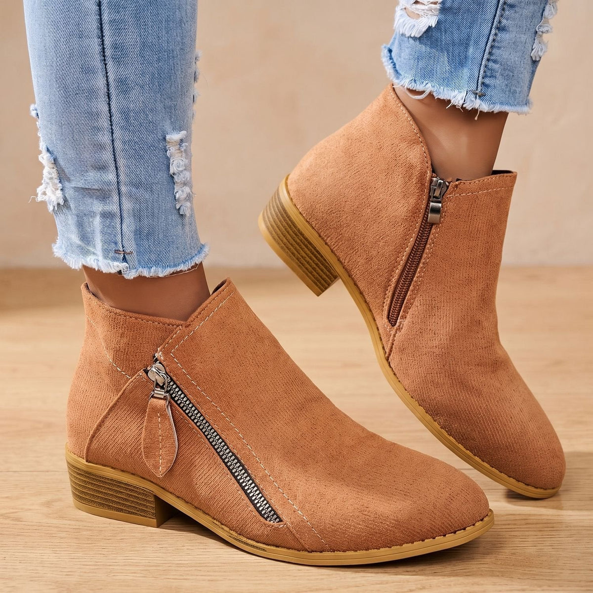 Scarlett | Women's Side Zip Ankle Boots Block Heel Wide Toe Box