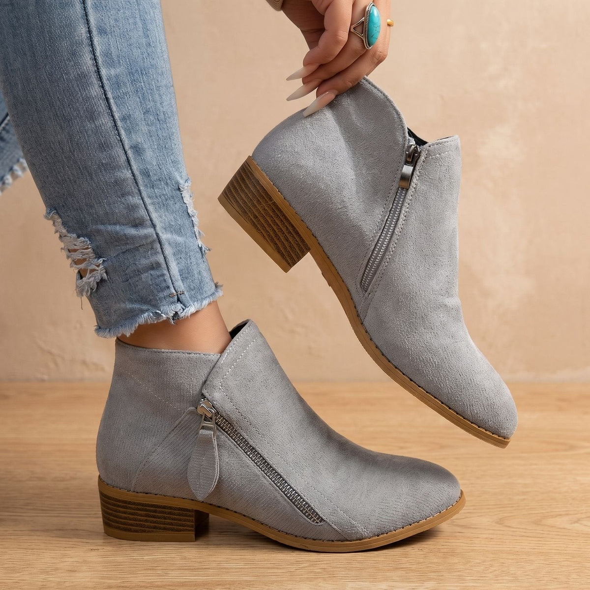 Scarlett | Women's Side Zip Ankle Boots Block Heel Wide Toe Box