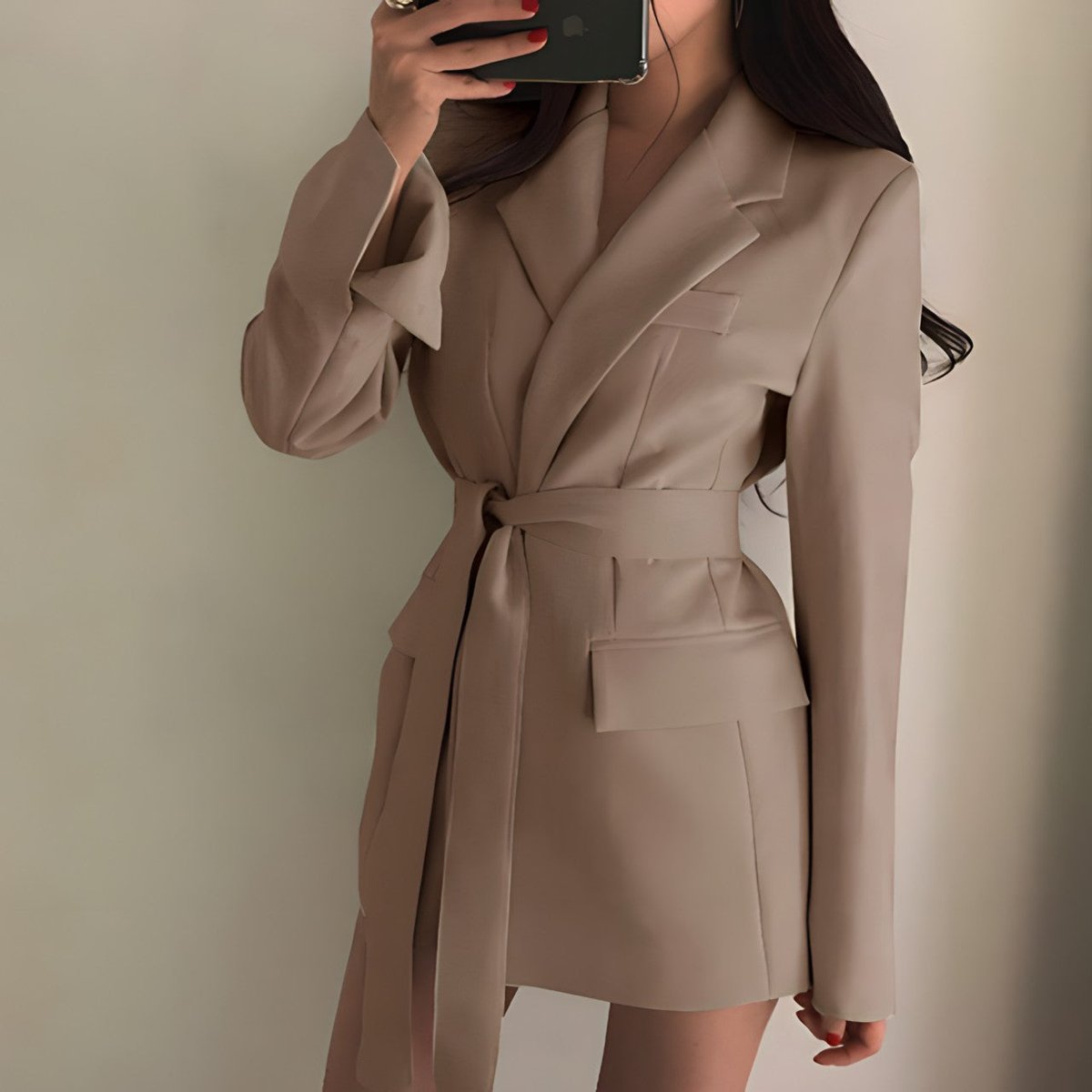 Women's Slim-Fit Belted Longline Blazer Jacket