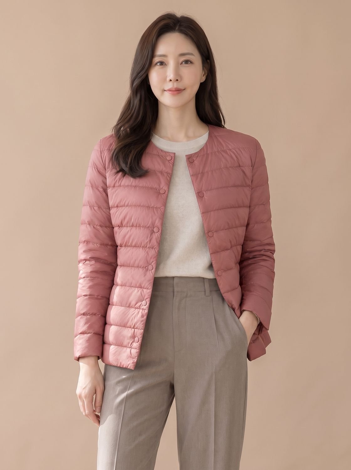 Grace | Women's Slim-Fit Collarless Snap-Button Quilted Puffer Jacket