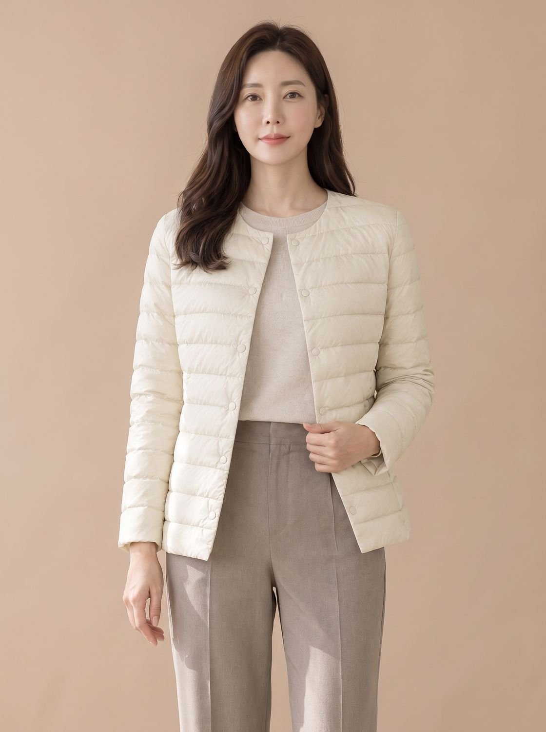 Grace | Women's Slim-Fit Collarless Snap-Button Quilted Puffer Jacket