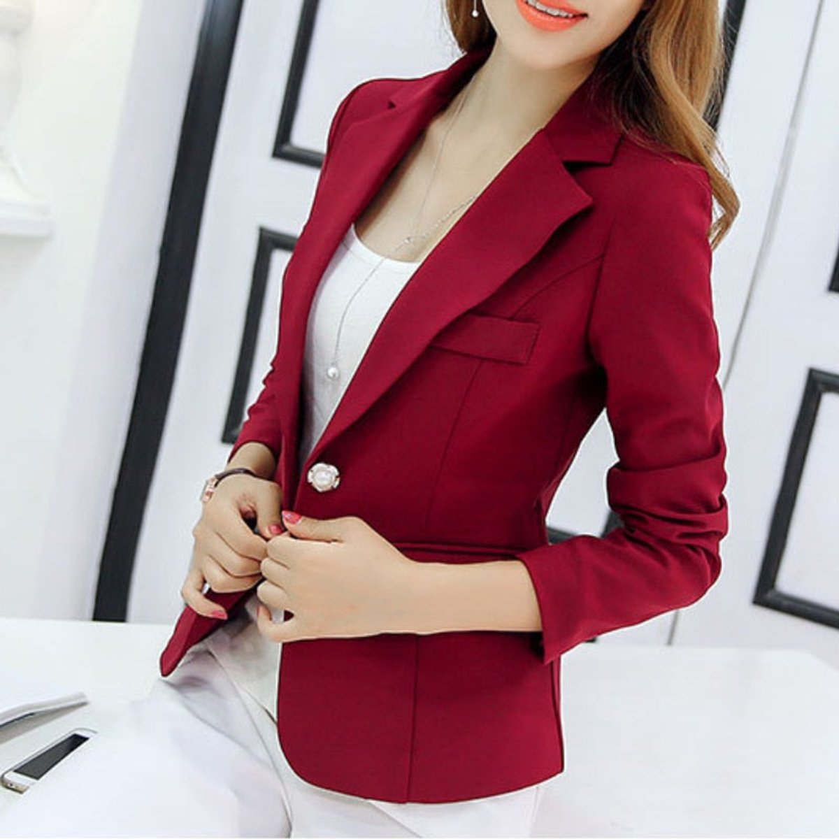 Women's Slim-Fit Single-Button Notch-Collar Blazer