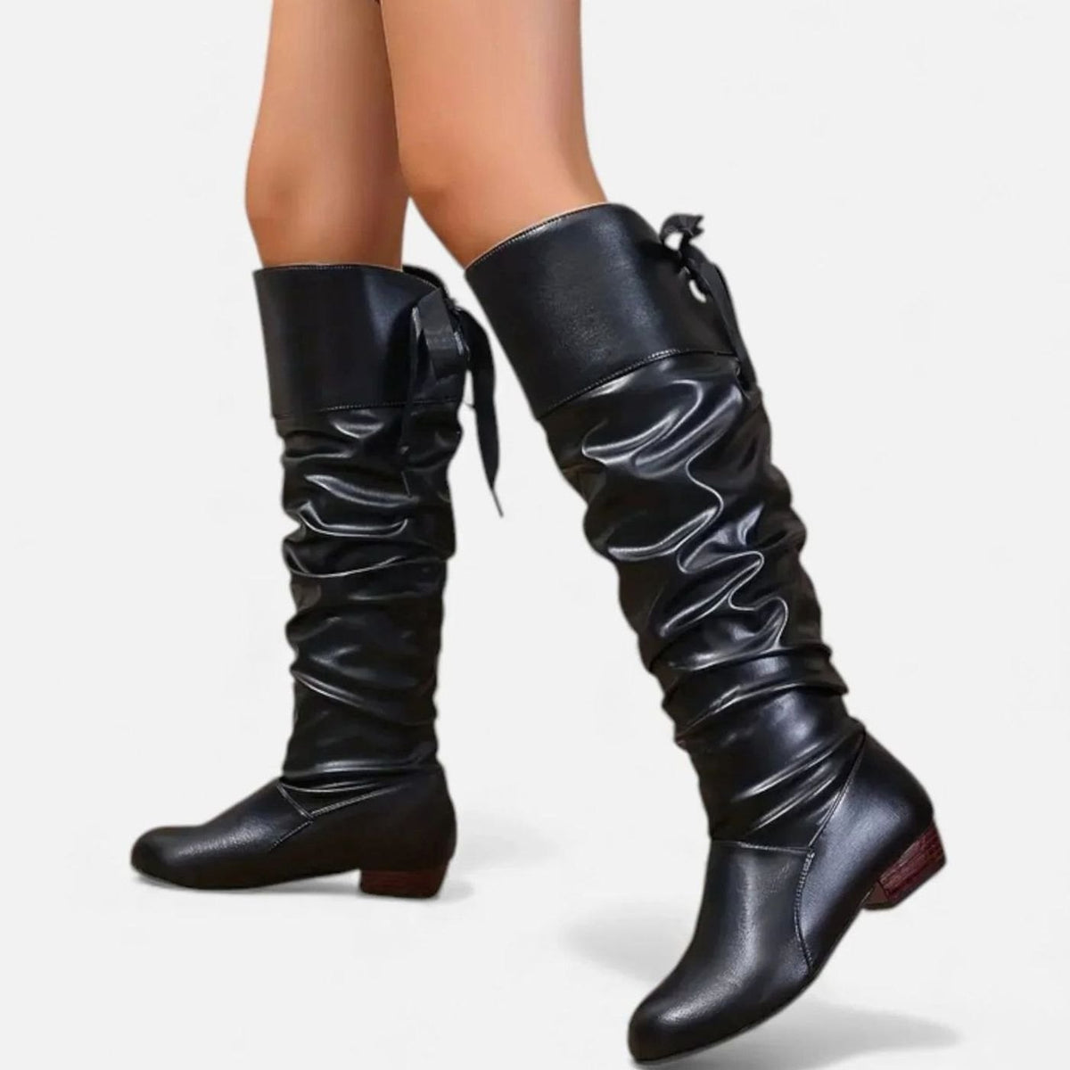 Layla | Women's Slouchy Mid-Calf Boots Low Block Heel Bow-Tie Detail
