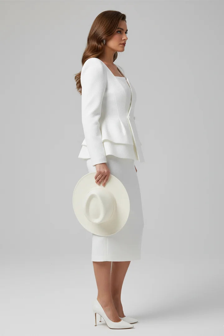 Women’s square neck blazer and skirt suit