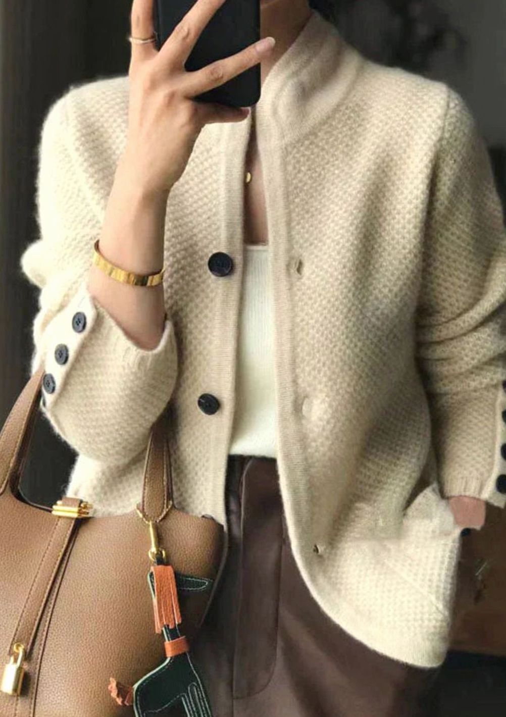 Sophia | Women's Stand-Collar Button-Up Knit Cardigan Sweater