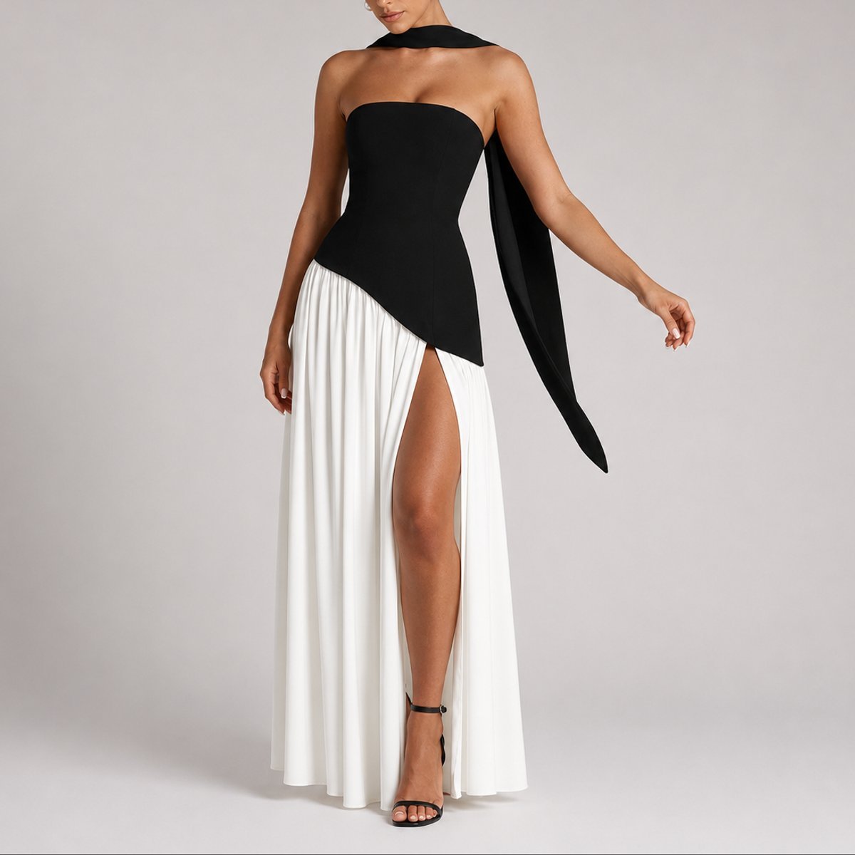 Women's Strapless Scarf-Neck High-Slit Fall Wedding Guest Dress