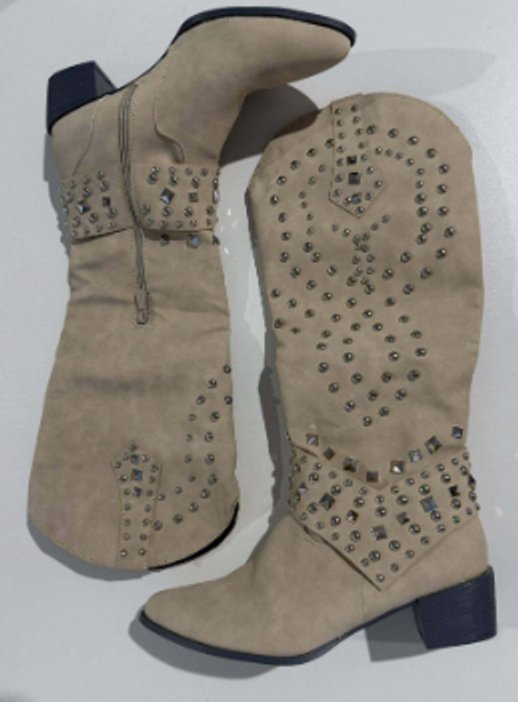 Women's Studded Knee-High Western Cowboy Block-Heel Boots