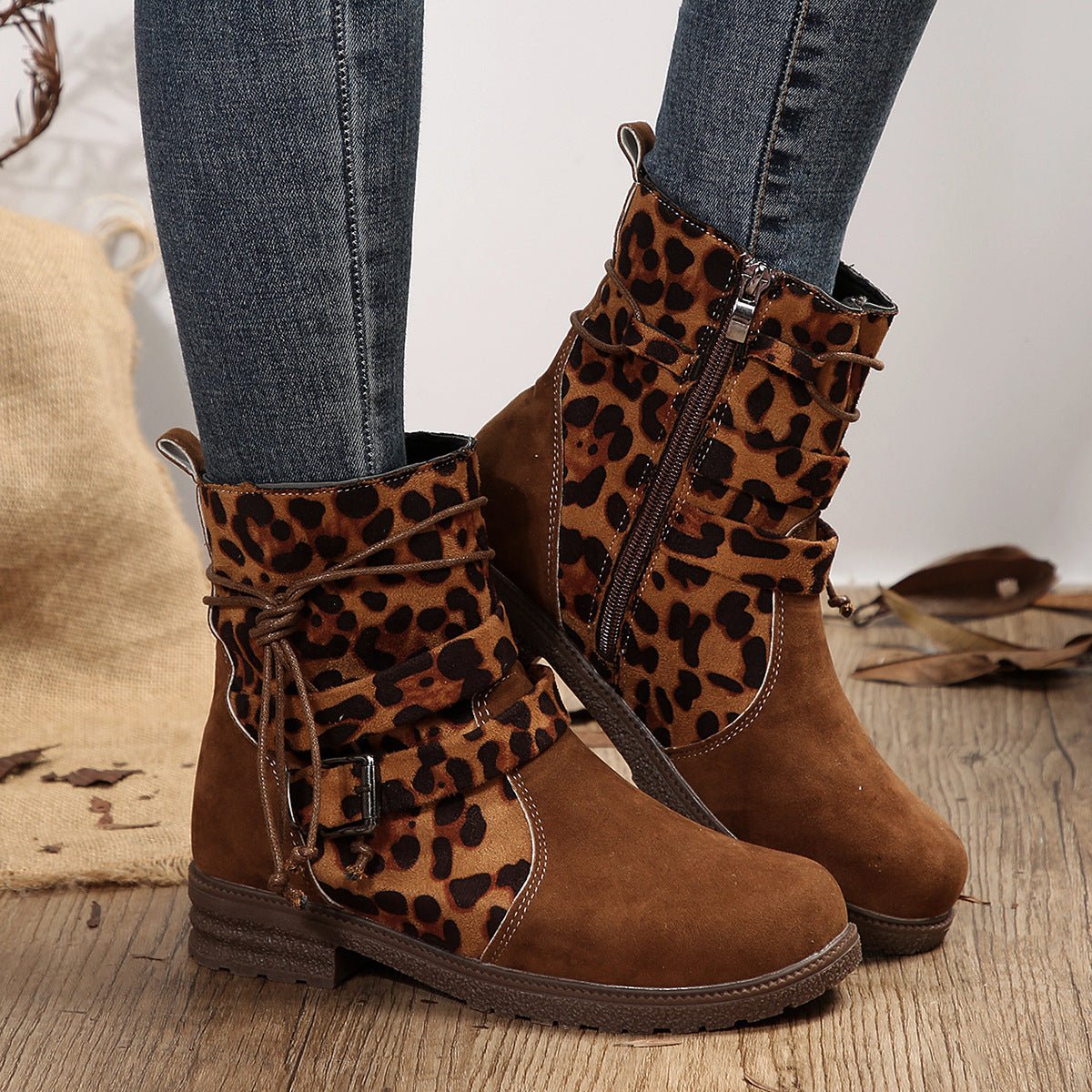 Women's Suede Buckle-Strap Side-Zip Ankle Boots