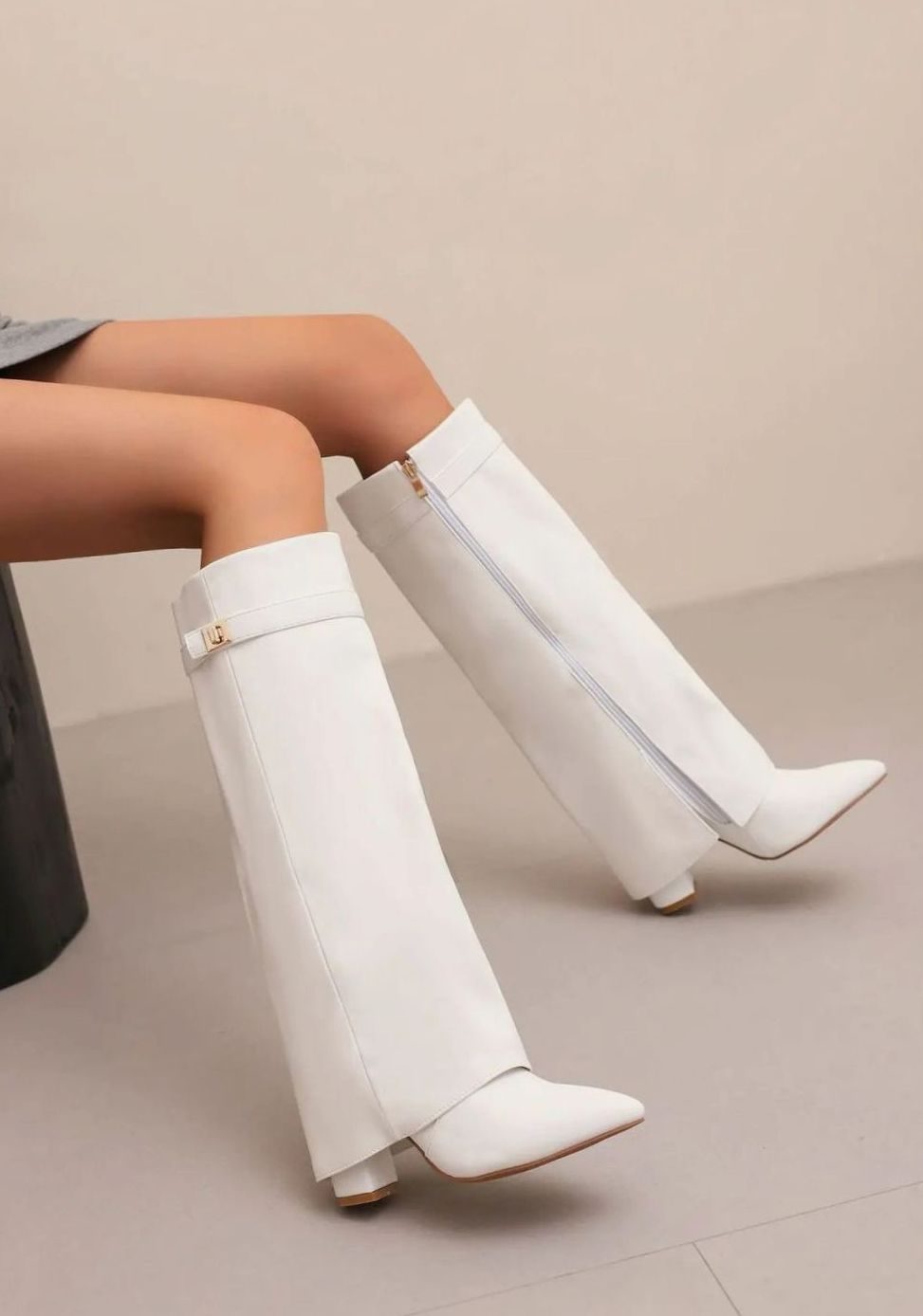 Women's Suede Knee-High Buckle-Strap Wedge Thigh-High Boots