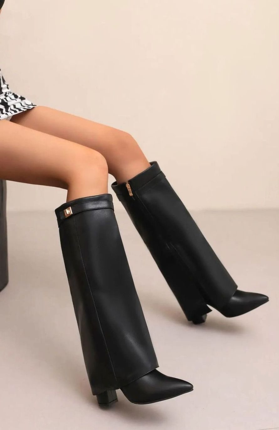 Women's Suede Knee-High Buckle-Strap Wedge Thigh-High Boots