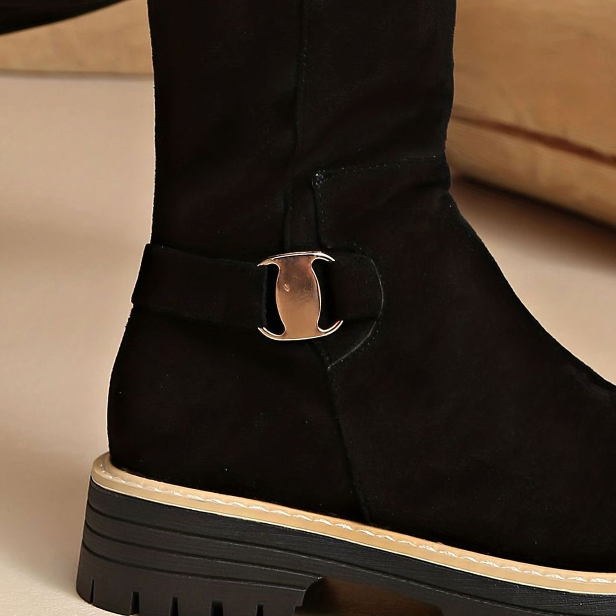 Amelia | Women's Suede-Look Block Heel Knee High Boots Side Zip