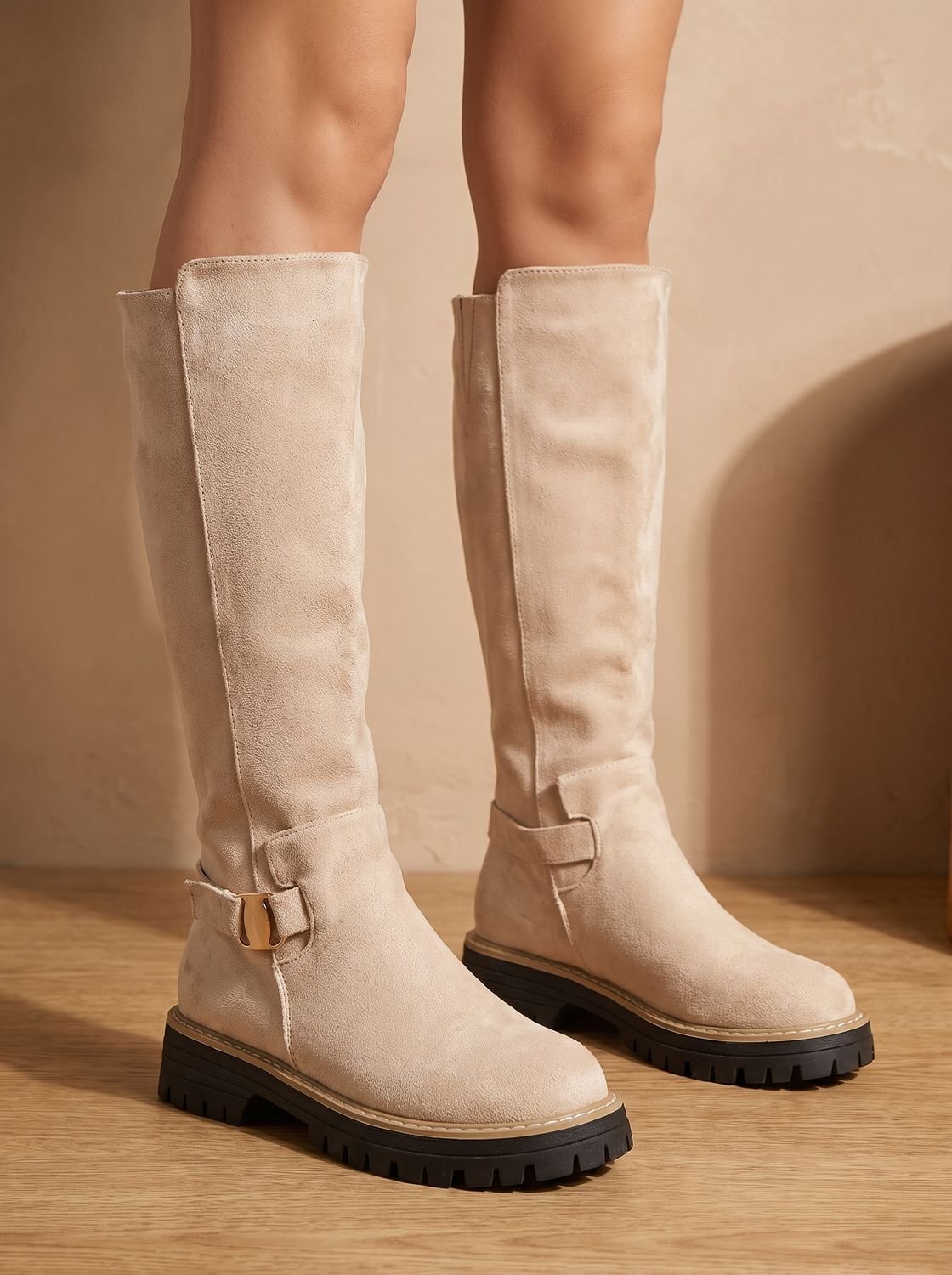 Emma | Women's Suede-Look Low Block Heel Knee High Boots