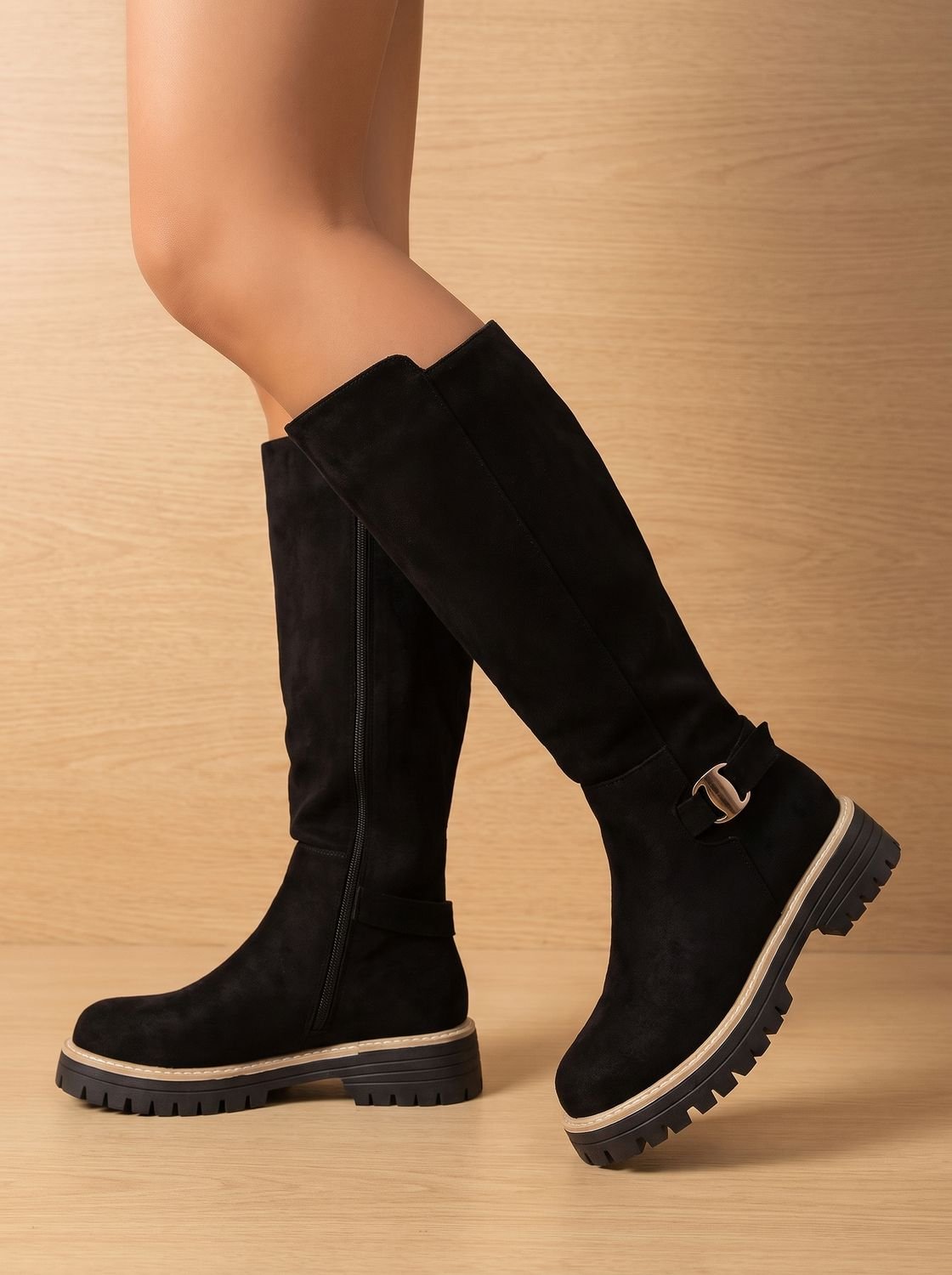 Emma | Women's Suede-Look Low Block Heel Knee High Boots