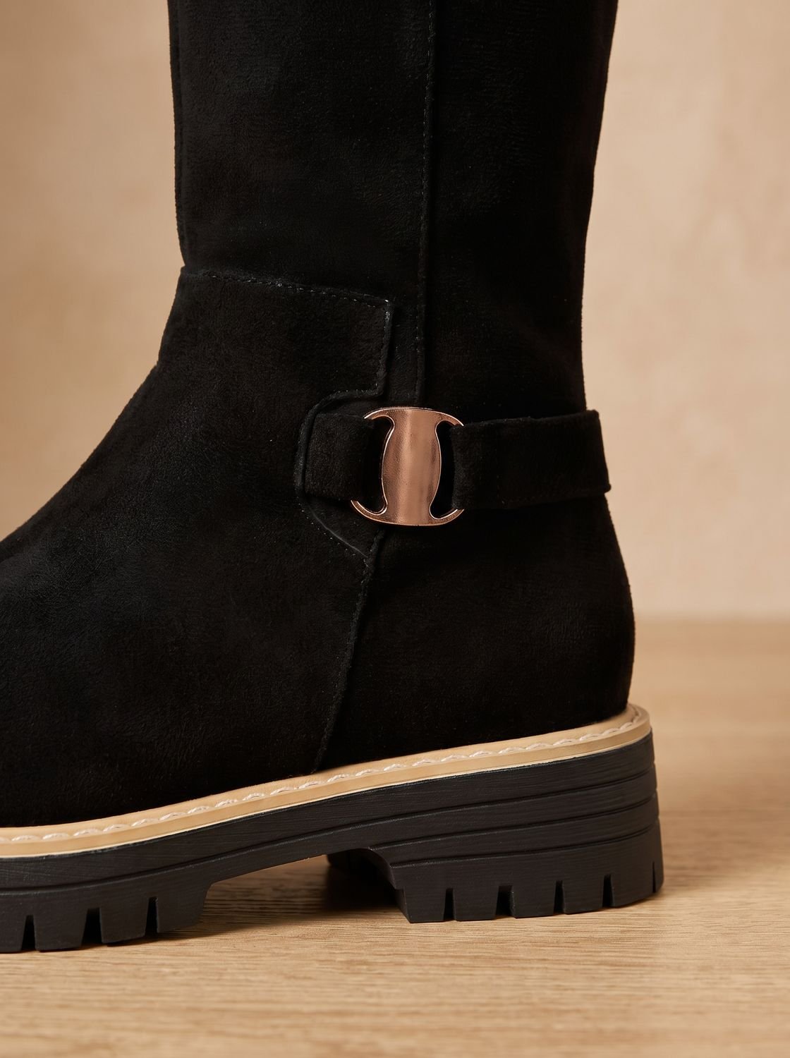 Emma | Women's Suede-Look Low Block Heel Knee High Boots