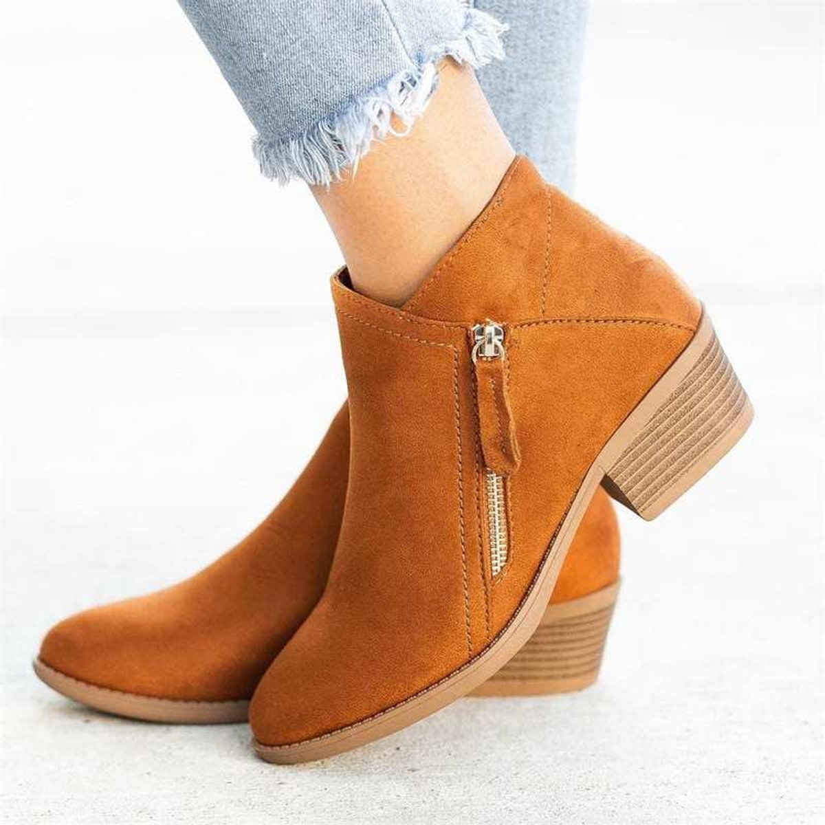Women's Suede Side-Zip Block-Heel Ankle Boots