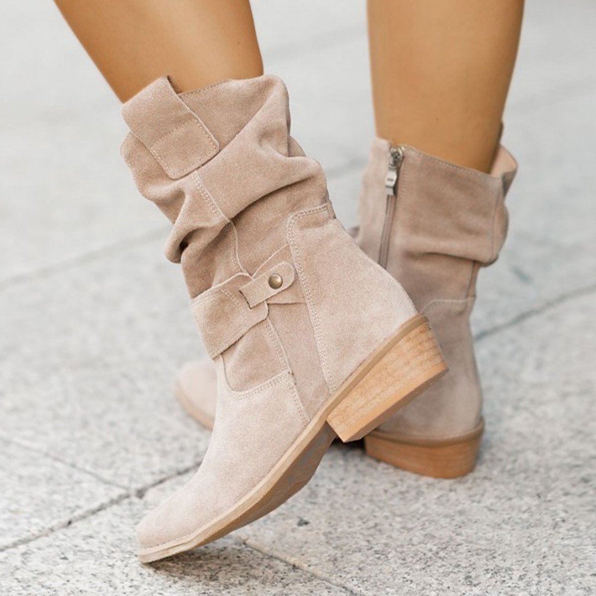 Women's Suede Slouchy Block-Heel Ankle Boots