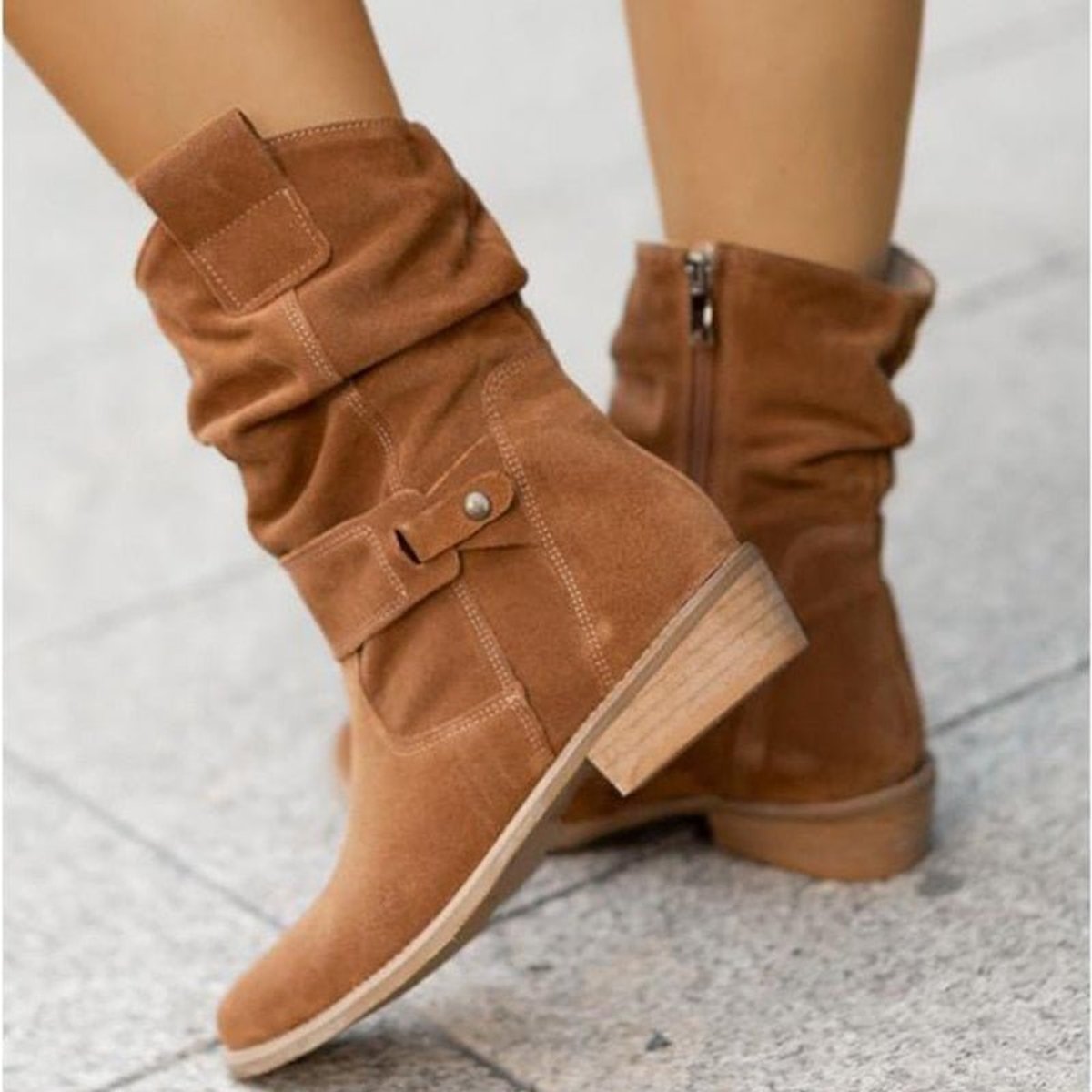 Women's Suede Slouchy Low-Heel Ankle Boots