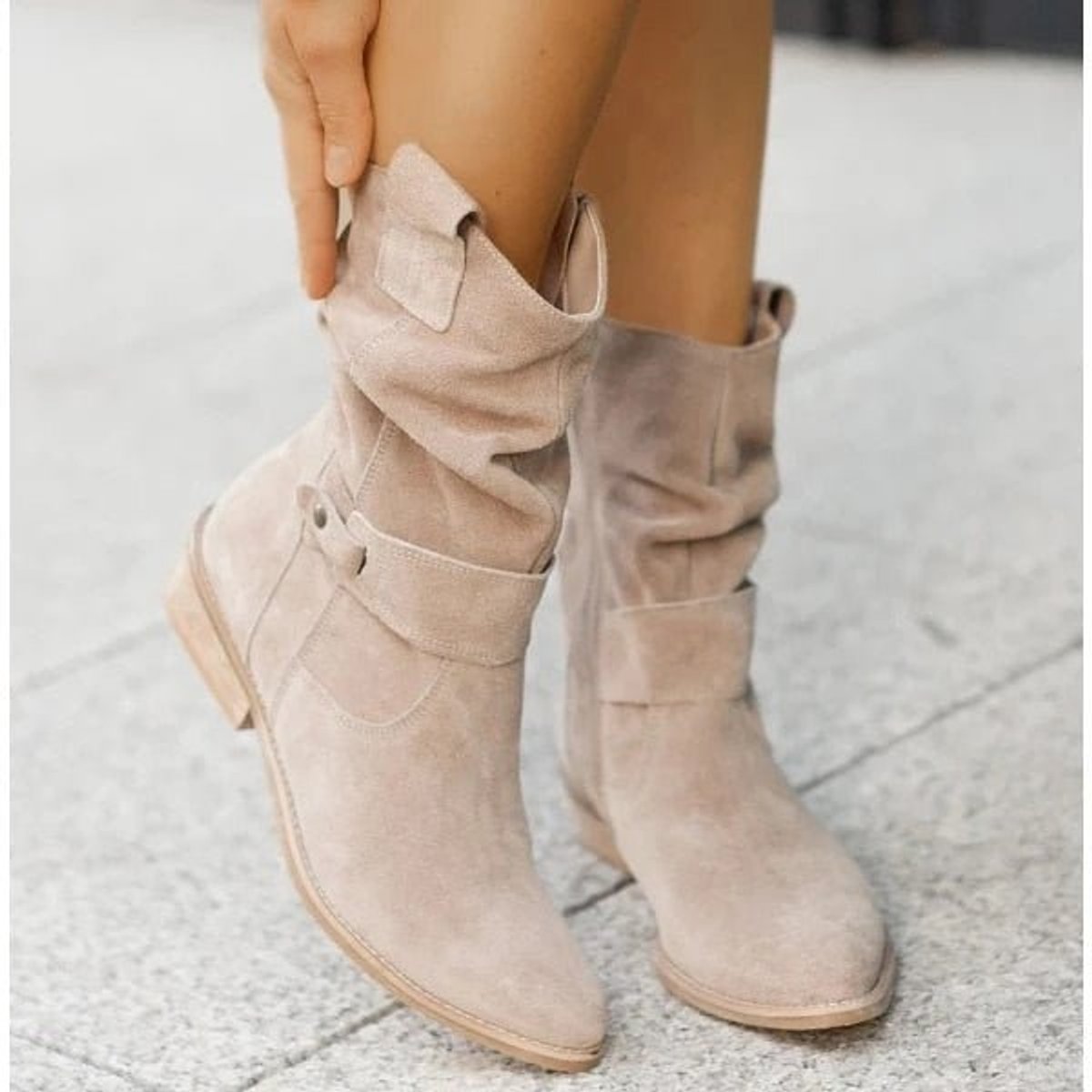 Women's Suede Slouchy Low-Heel Ankle Boots