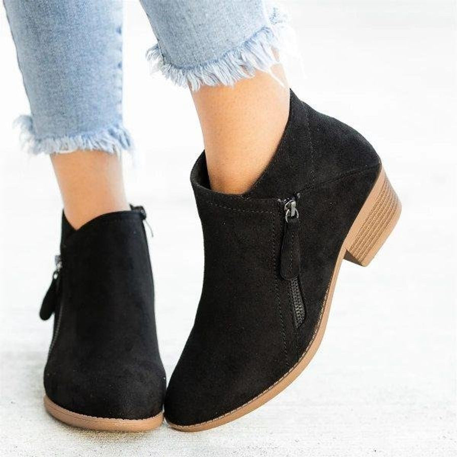 Women's Suede Zip-Up Block Heel Ankle Boots