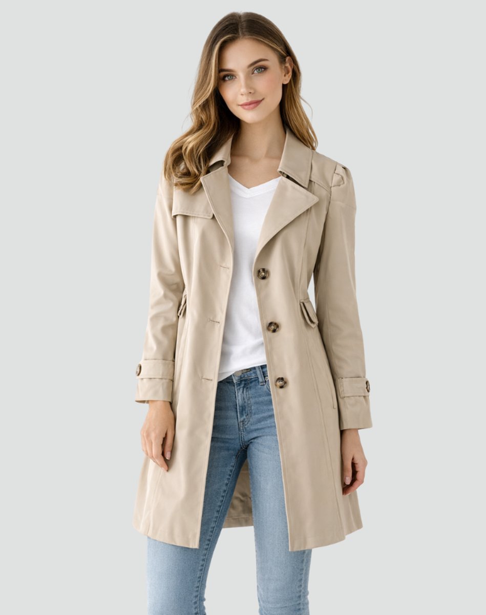 Women's Tailored Mid-Length Double-Breasted Lapel Trench Coat