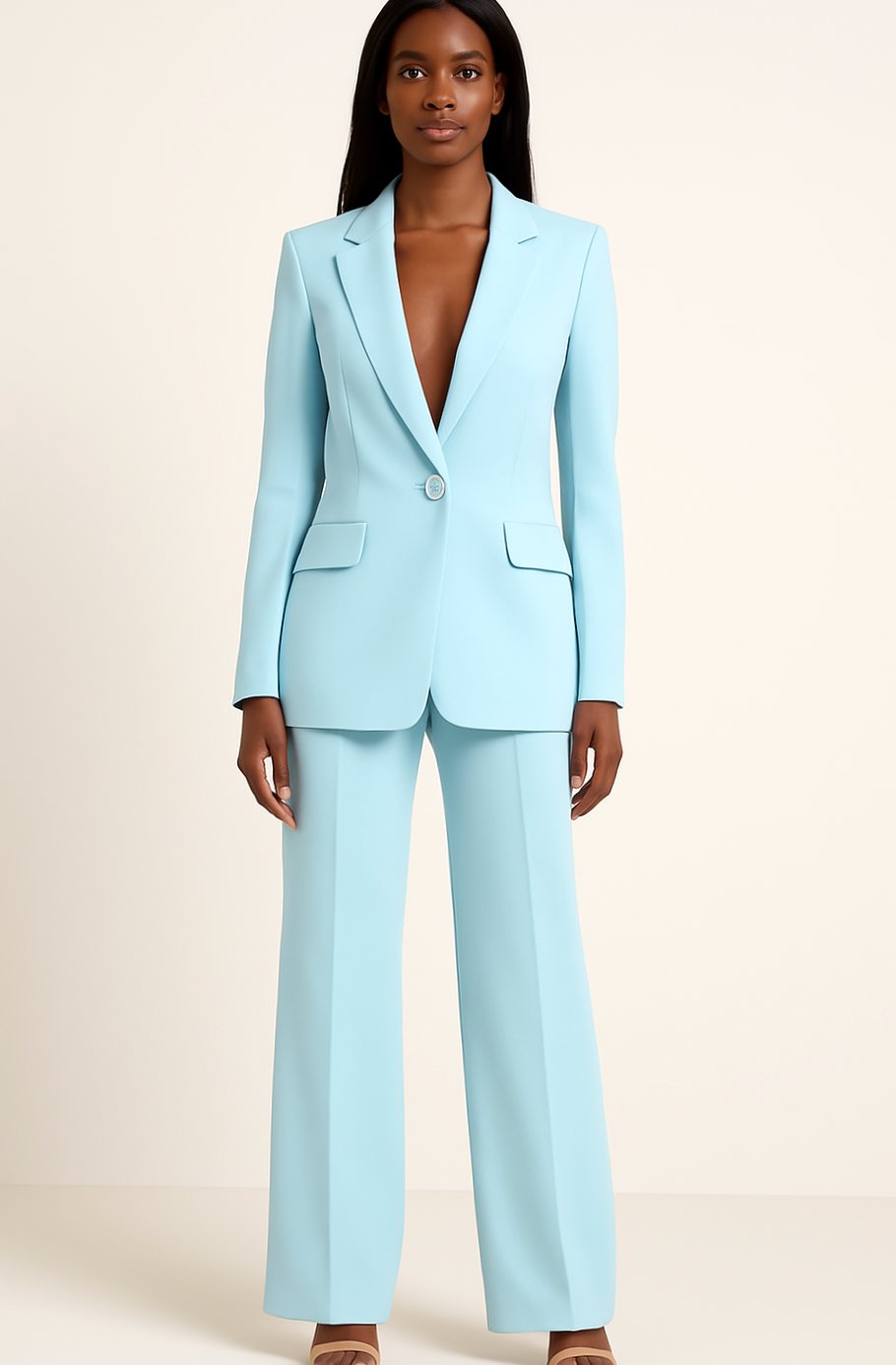 Women's Tailored Single-Button Wide-Leg Blazer Suit Set