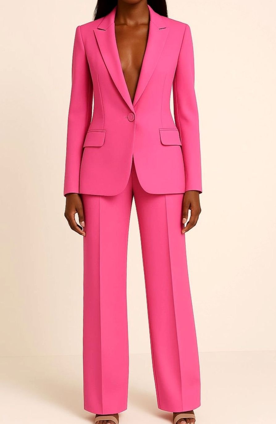 Women's Tailored Single-Button Wide-Leg Blazer Suit Set