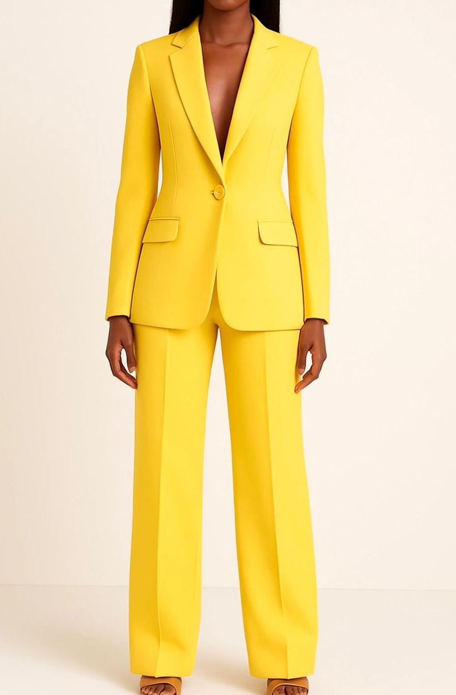 Women's Tailored Single-Button Wide-Leg Blazer Suit Set