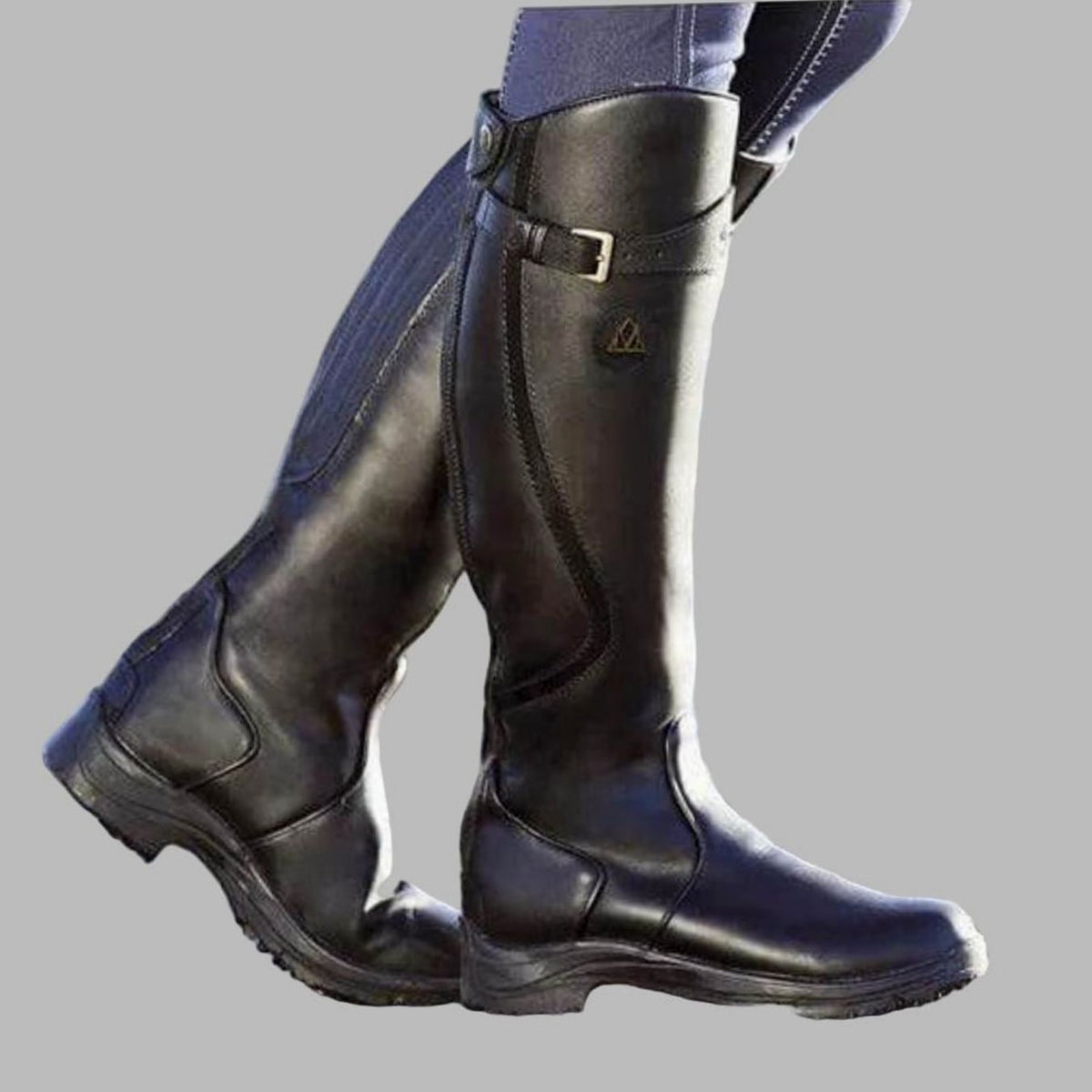 Women's Tall Leather Knee-High Buckle Strap Hiking Boots