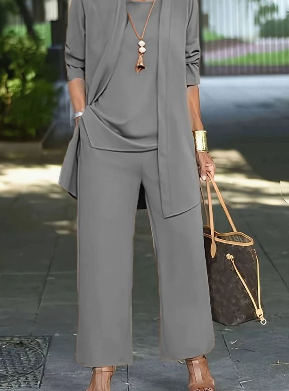 Women's Three-Piece Relaxed Wide-Leg Outfit Set
