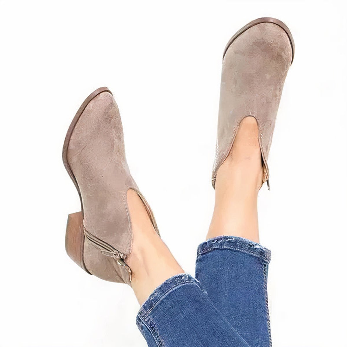 Women's V-Cut Pointed-Toe Block-Heel Ankle Boots