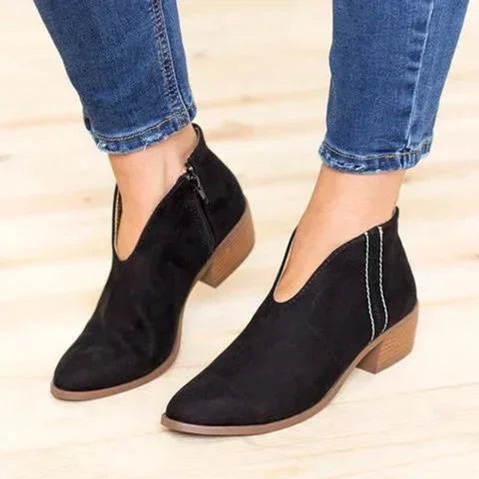 Women's V-Cutout Block-Heel Ankle Boots