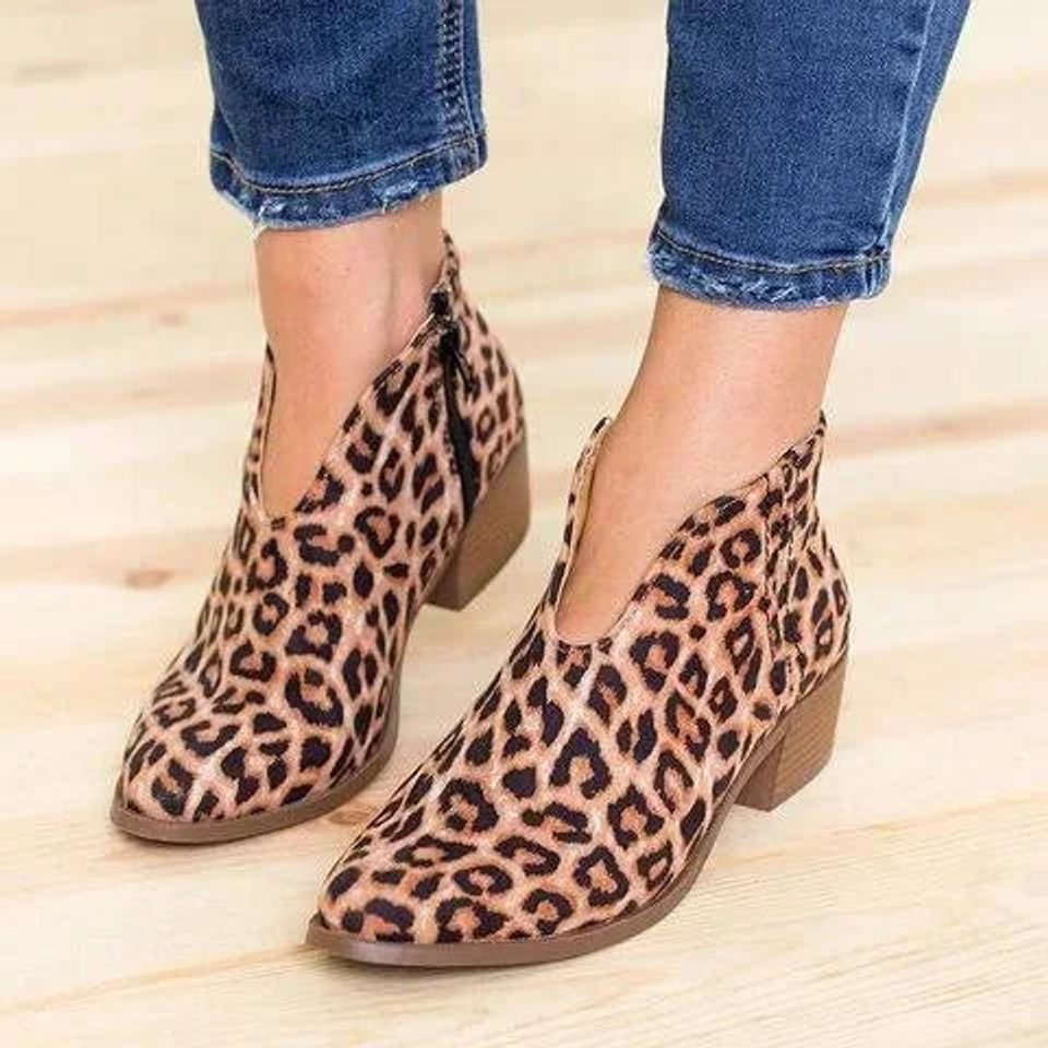 Women's V-Cutout Block-Heel Ankle Boots