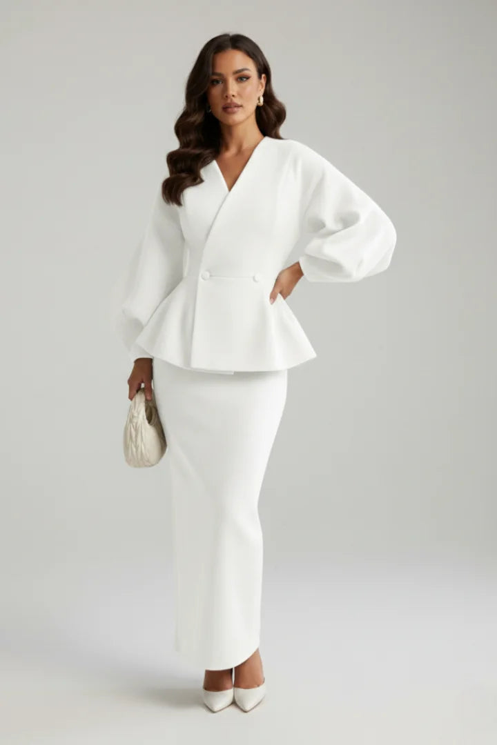 Women’s v-neck blazer and skirt set