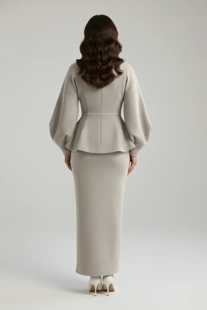 Women’s v-neck blazer and skirt set