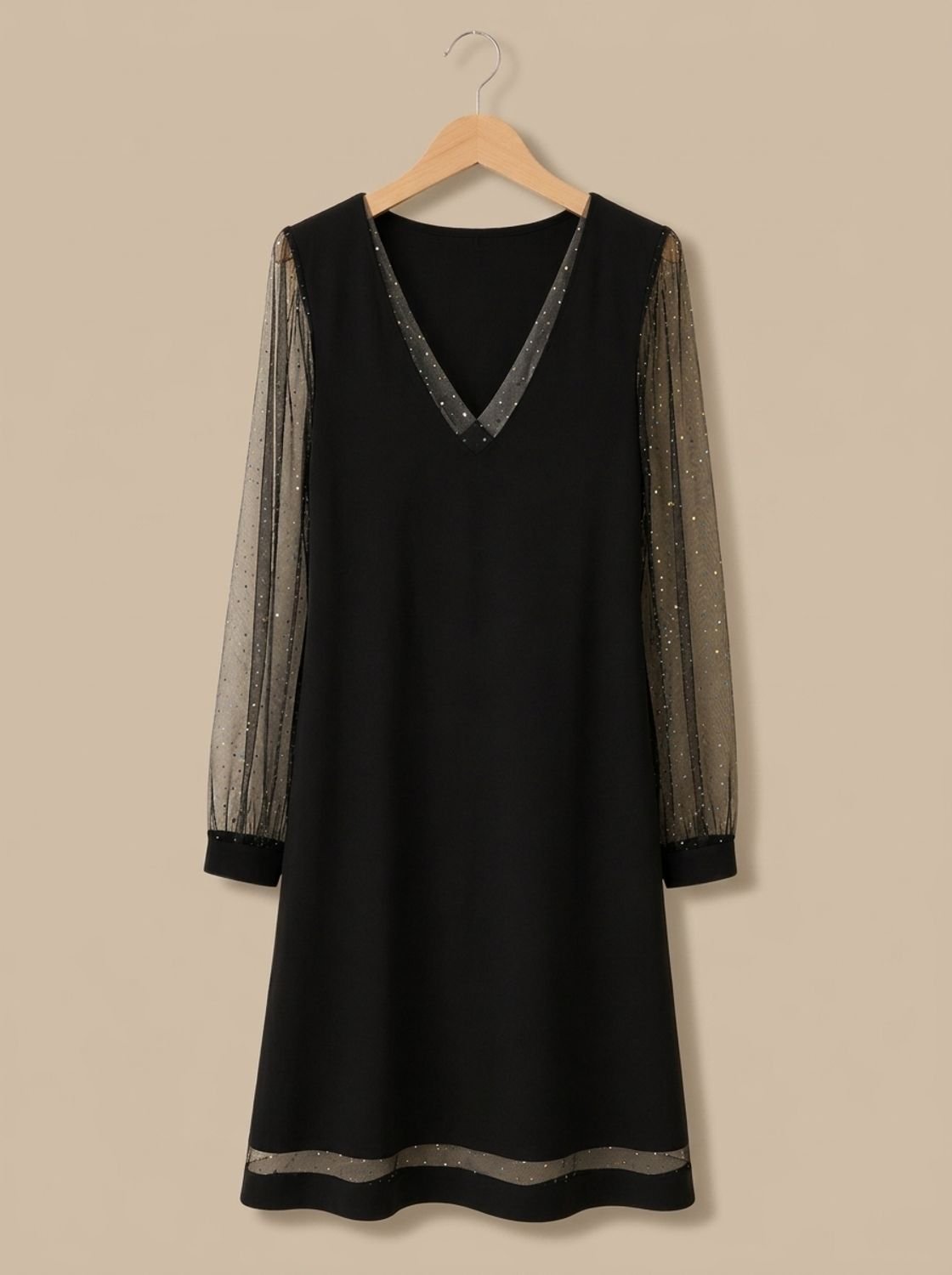 Scarlett | Women's V-Neck Glitter Mesh Sleeve Mini Christmas Party Dress