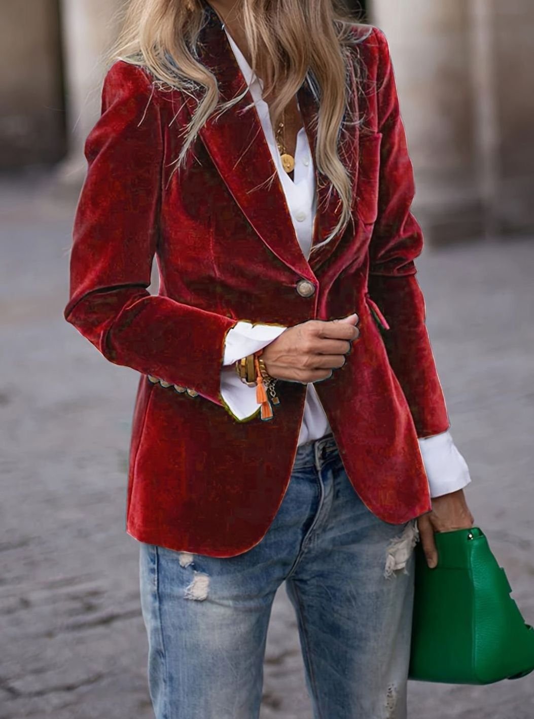 Women's Velvet Single-Button Slim-Fit Casual Blazer