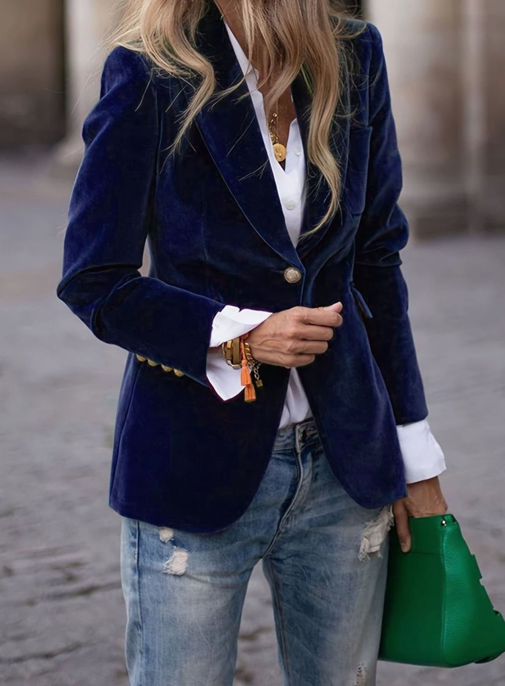Women's Velvet Single-Button Slim-Fit Casual Blazer