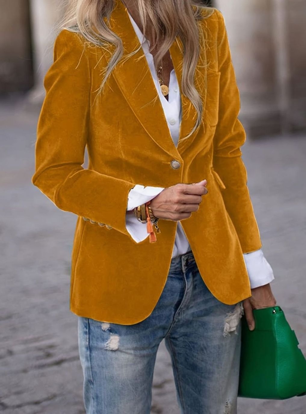 Women's Velvet Single-Button Slim-Fit Casual Blazer