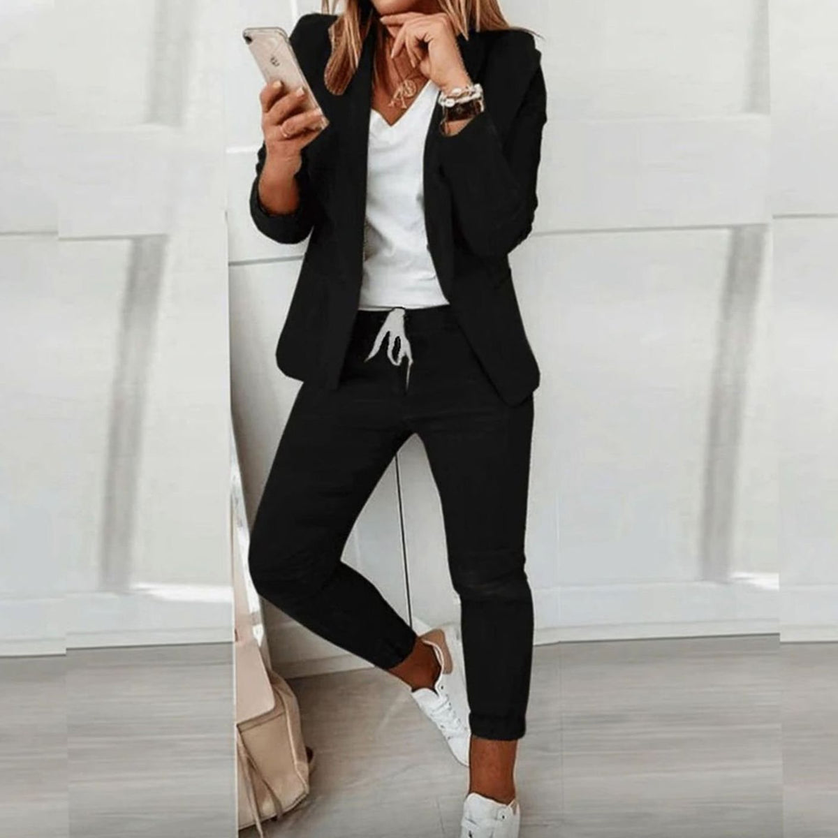 Women's Versatile Blazer Jogger Pants Two-Piece Set