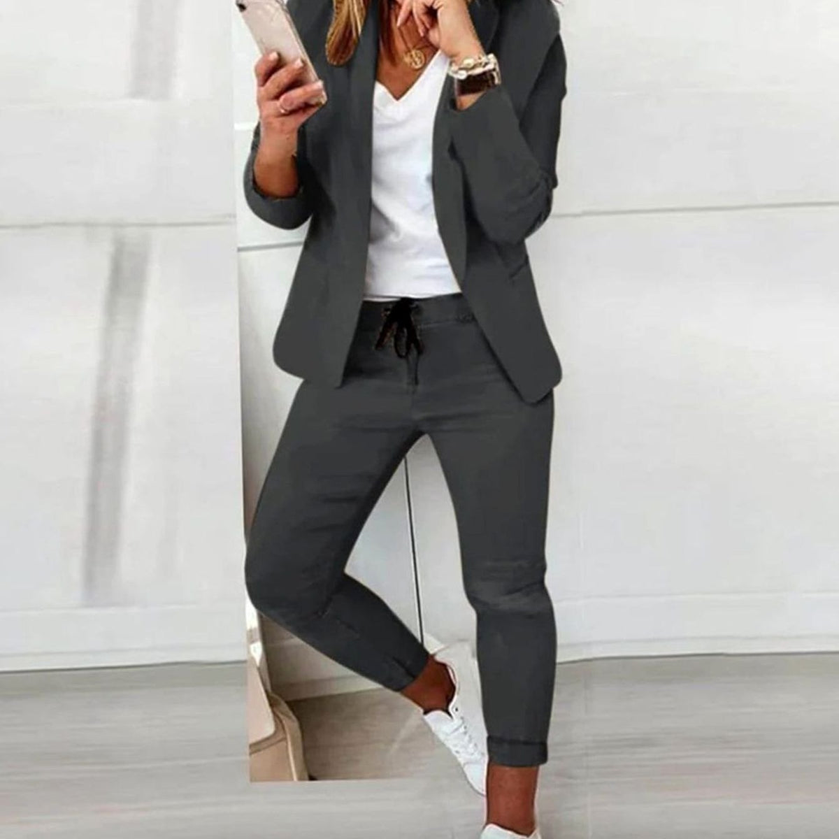 Women's Versatile Blazer Jogger Pants Two-Piece Set