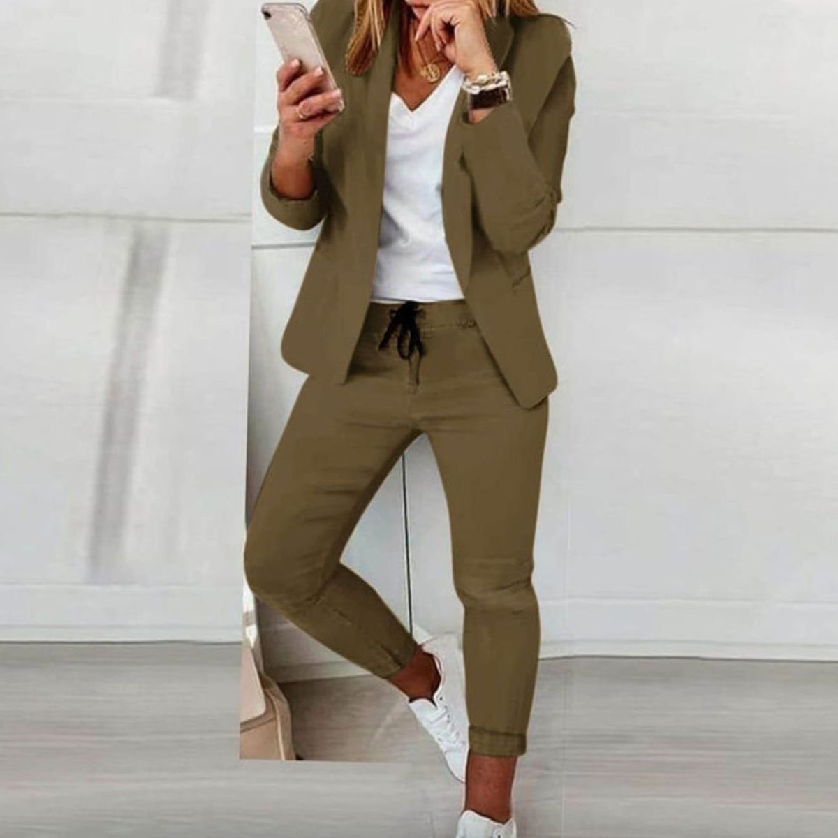 Women's Versatile Blazer Jogger Pants Two-Piece Set