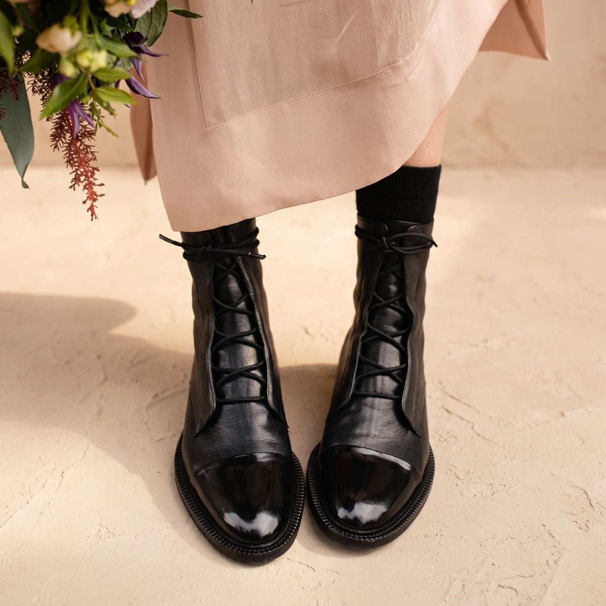 Scarlett | Women's Vintage Lace-Up Faux Leather Cap-Toe Ankle Boots