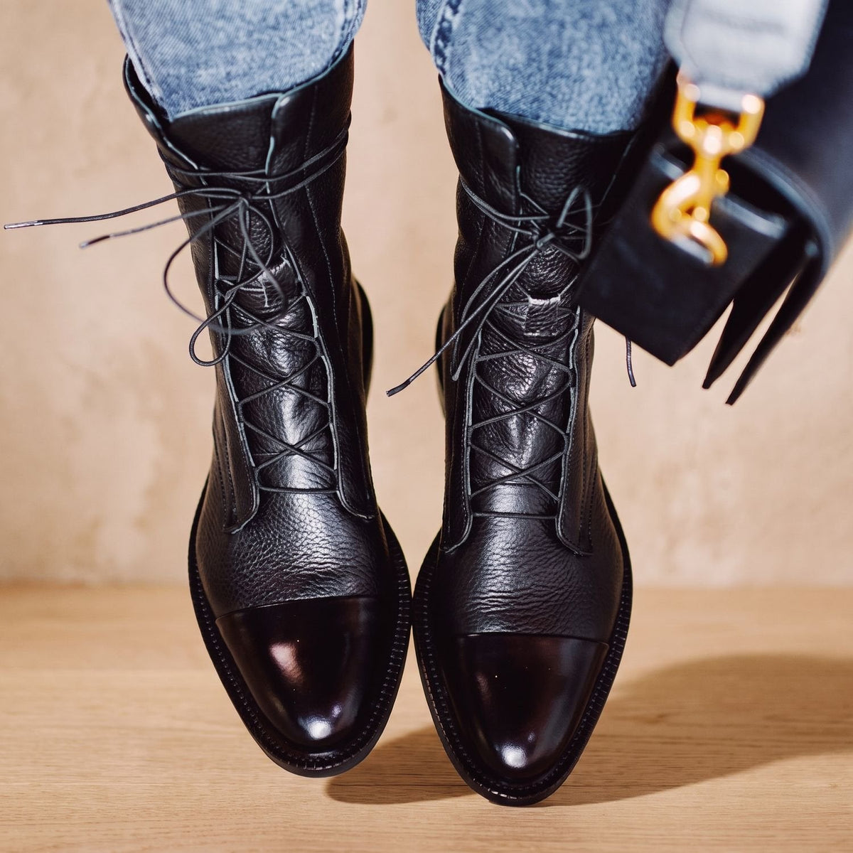 Scarlett | Women's Vintage Lace-Up Faux Leather Cap-Toe Ankle Boots