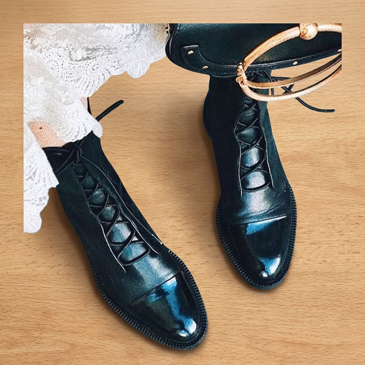 Scarlett | Women's Vintage Lace-Up Faux Leather Cap-Toe Ankle Boots