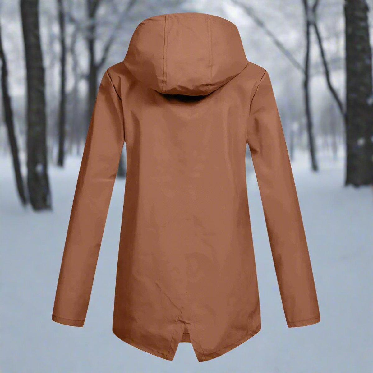 Women's Waterproof Hooded Zip-Up Longline Trench Coat Adjustable Cuffs